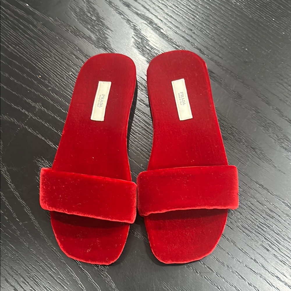 Prada Red Velvet Slippers